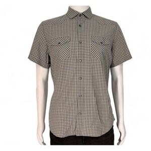 Banana Republic Mens Grey Gingham Short Sleeve Western Button Down Shirt Large